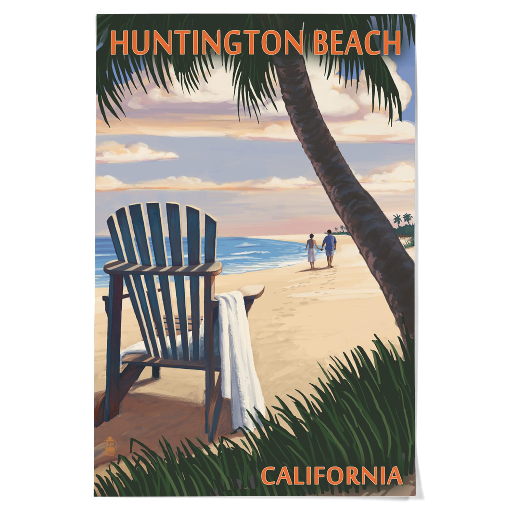 Lantern Press 36x54 Inch Giclee Art Print - Huntington Beach California Sunset with Adirondack Chairs - Premium Wall Decor for Living Room, Bedroom & Office