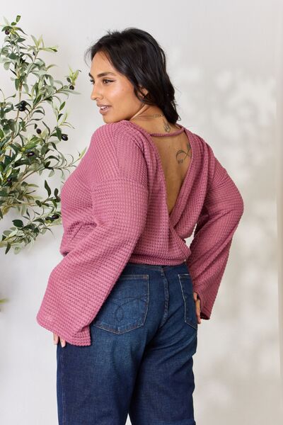 Culture Code Women's Full Size Waffle Knit Round Neck Long Sleeve Blouse - Soft Casual Shirt for Work, Date Night & Fall Layering
