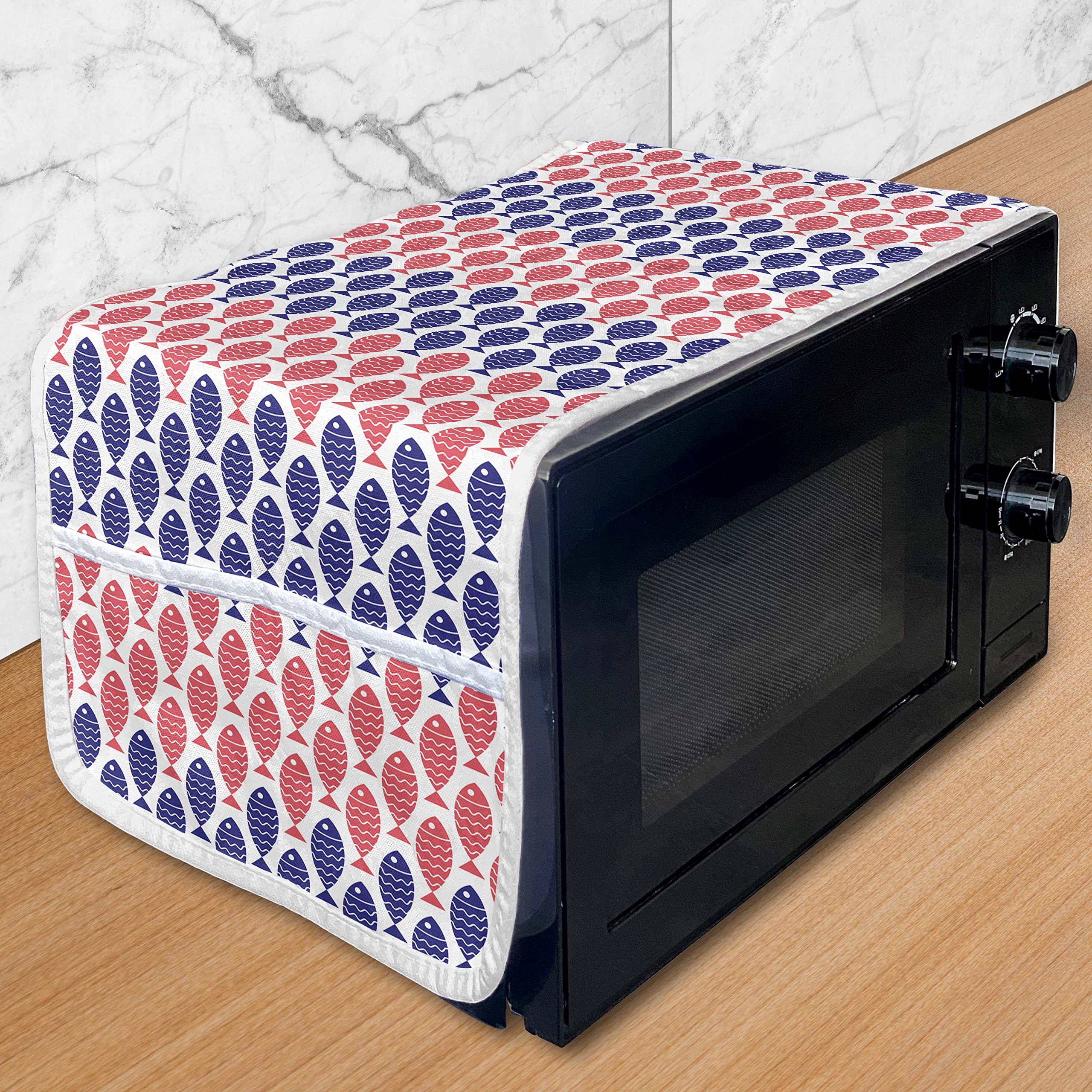 Ambesonne Fish Microwave Cover - Nautical Themed Waterproof Kitchen Organizer with Pockets, 36