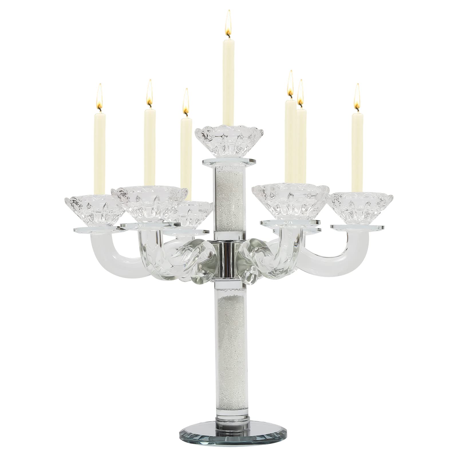 7-Arm Crystal Candle Holder - Elegant Candelabra for Wedding Centerpiece, Dining Table Decor, Coffee Table & Home Accessories - Perfect for Romantic Dinners, Holiday Decorations & Special Events