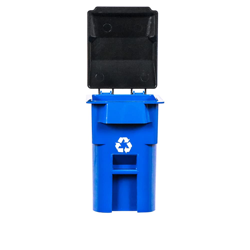 Mini Wrestling Action Figure Toy Accessory - Small Blue Recycling Trash Can with Lid & Wheels for WWE Collectibles - Perfect for Wrestling Dioramas & Toy Photography Scenes