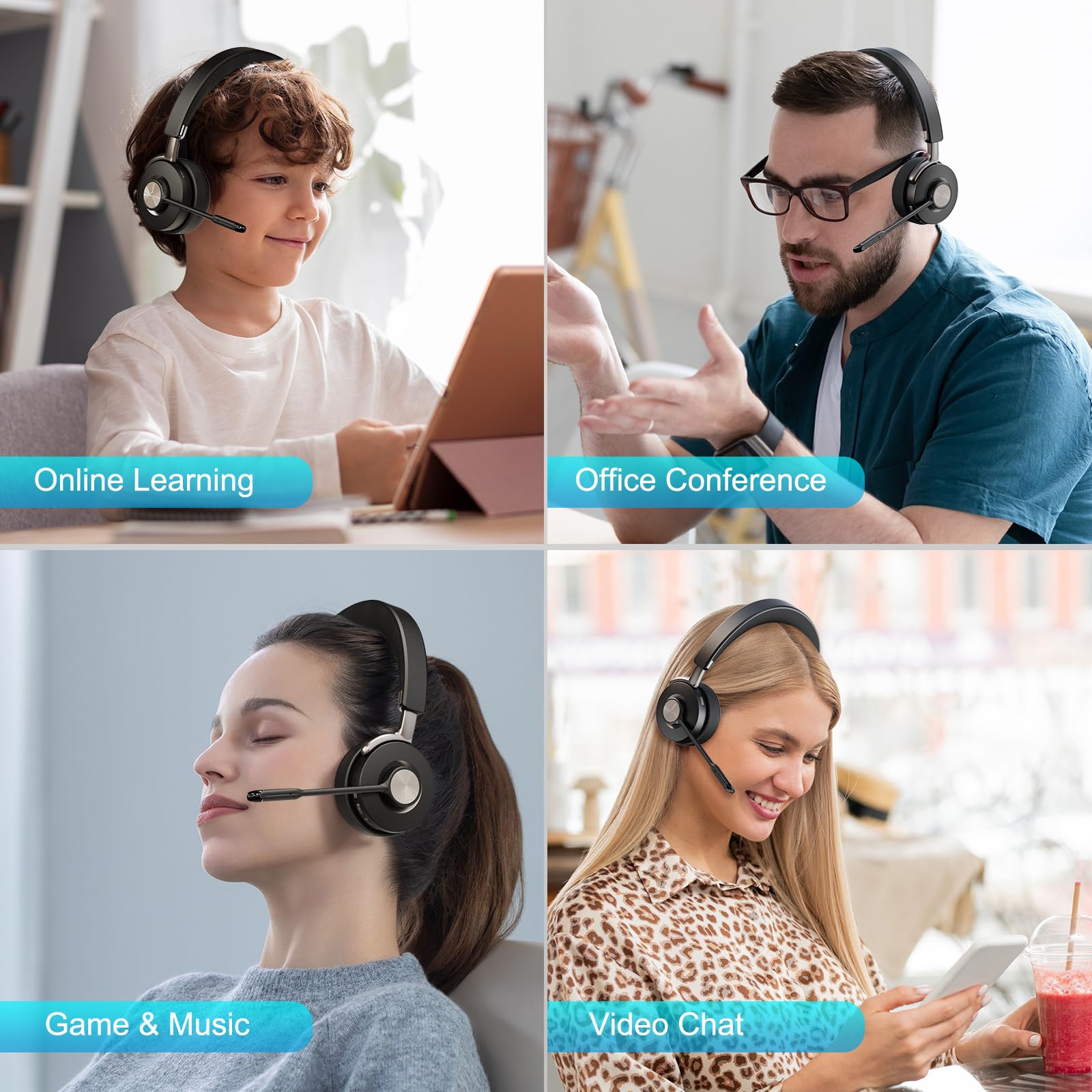 MAIRDI Wireless Bluetooth Headset with Microphone - AI Noise Cancelling for PC, Laptop, Phone - 40 Hours Battery Life - Perfect for Office, Call Center, Remote Work & Online Meetings (Teams, Zoom, Skype)
