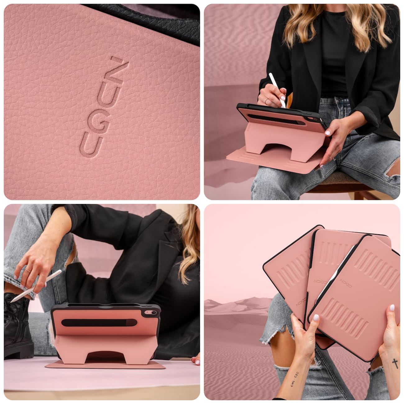 ZUGU Protective Case for iPad Air 11 (M3 2025/M2 2024) & iPad Air 5/4 10.9 inch (2022/2020) - Wireless Apple Pencil Charging, 8-Angle Magnetic Stand, Auto Sleep/Wake - Desert Rose Pink - Perfect for Work, Travel & Home Use