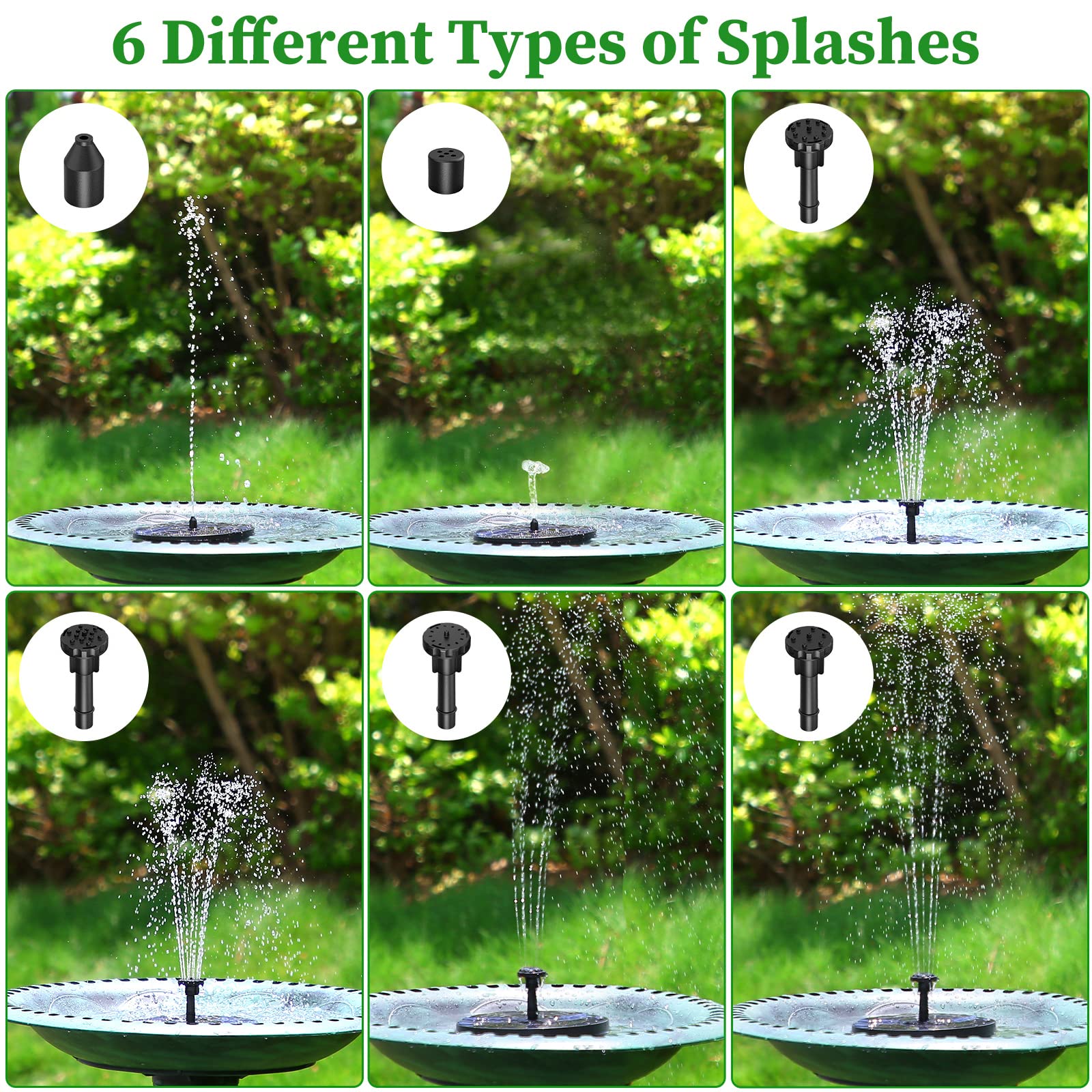 Upgraded 2.5W Solar Fountain Pump with 6 Nozzles - Solar Powered Water Pump Kit for Bird Bath, Garden, Pond, Pool & Aquarium | Outdoor Decoration & Water Feature for Patio, Yard & Backyard