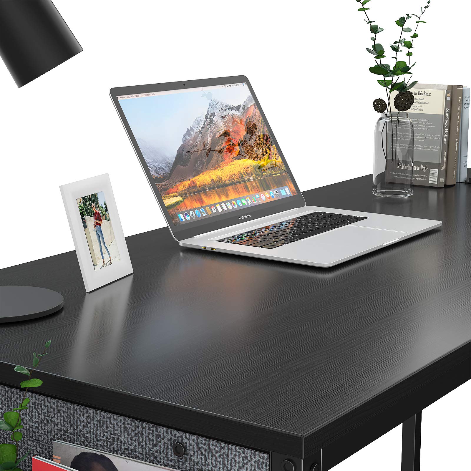 HomVent 47-inch Modern Computer Desk - Home Office Desk, Writing Study Table with Storage Bag, Waterproof & Durable (Black) - Perfect for Small Spaces, Remote Work, and Online Learning
