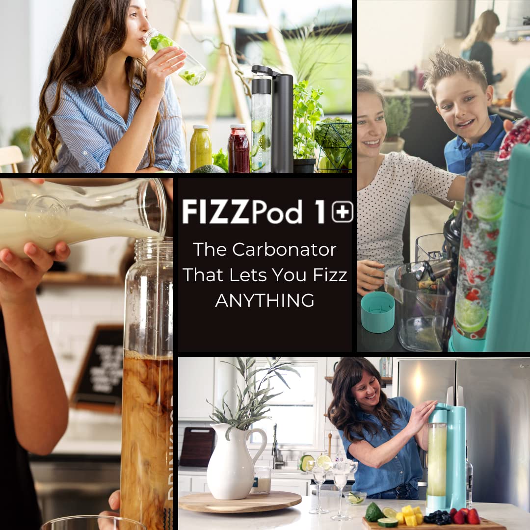 FizzPod Soda Maker Machine for Home - Sparkling Water Carbonator with 3 PET Bottles & Caps | Make Fizzy Drinks, Cocktails, Coffee & Tea | Perfect for Parties, Kitchen & Healthy Lifestyle (Aruba Blue)