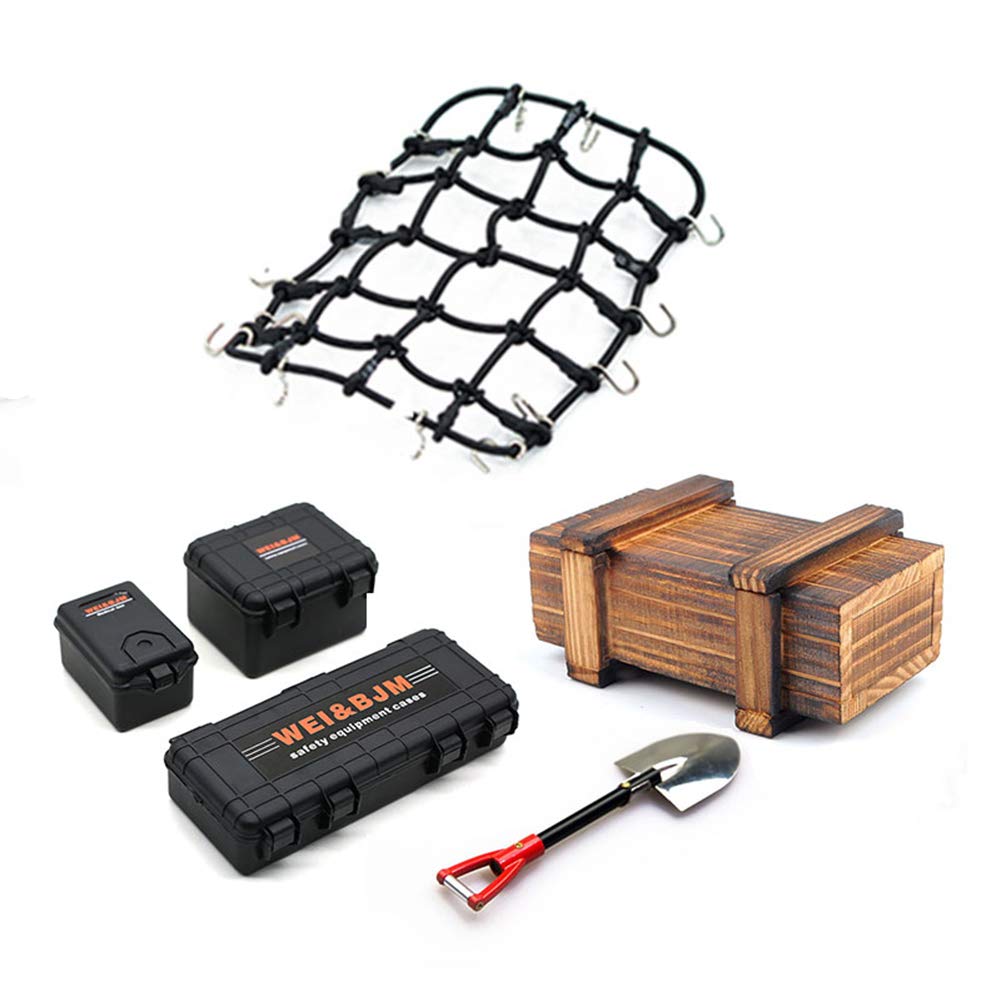 6PCS Realistic Luggage Case & Wood Box Accessories for 1:10 RC Crawler Cars - Compatible with TRX4, SCX10, 90046, CC01, D90, D110 Models - Perfect for Off-Road Adventure & Crawler Car Display (Black)