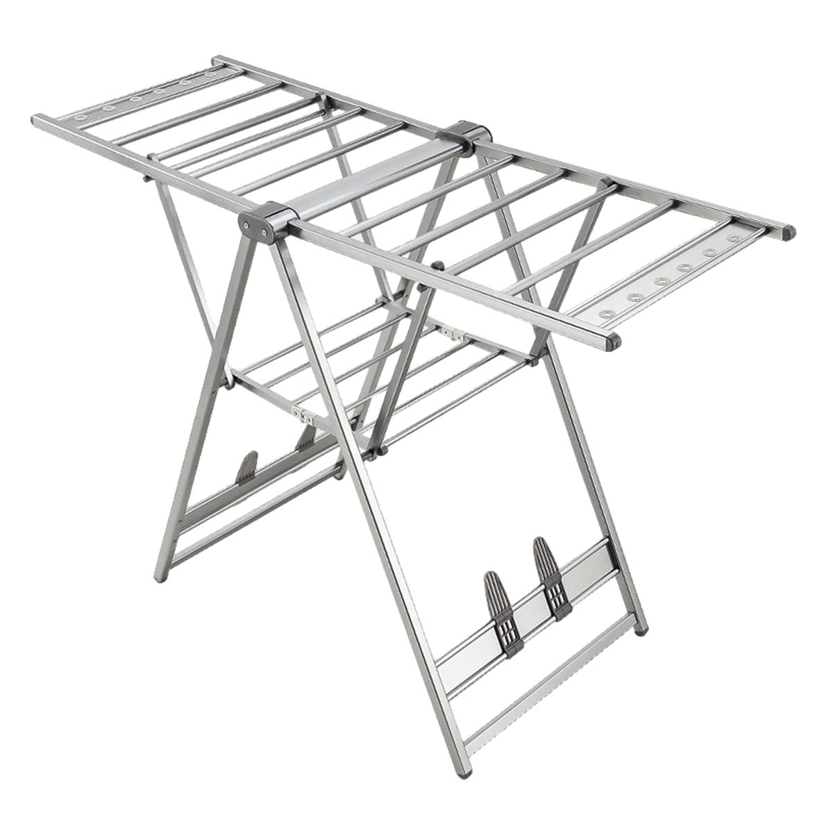Foldable Aluminum Gullwing Laundry Drying Rack with Shoe Holder & Shelves - Space Saving Clothes Dryer for Indoor/Outdoor Use - Perfect for Apartments, Dorms & Small Spaces (Gray)