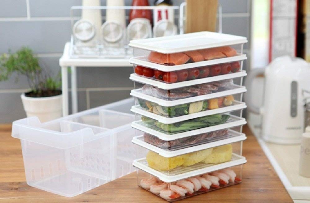 Premium Refrigerator Organizer Set - 9-Piece Fridge & Freezer Storage Trays with Lids (6 Small + 2 Large) - Space Saving Kitchen Organizers for Food Storage - Perfect for Meal Prep, Leftovers & Grocery Organization