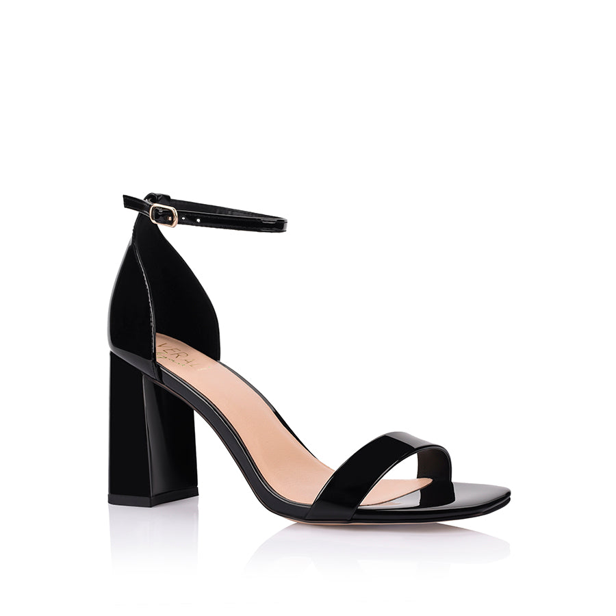 Carly Black Patent Block Heel Sandals for Women - Comfortable Summer Dress Shoes for Weddings, Parties & Outdoor Events