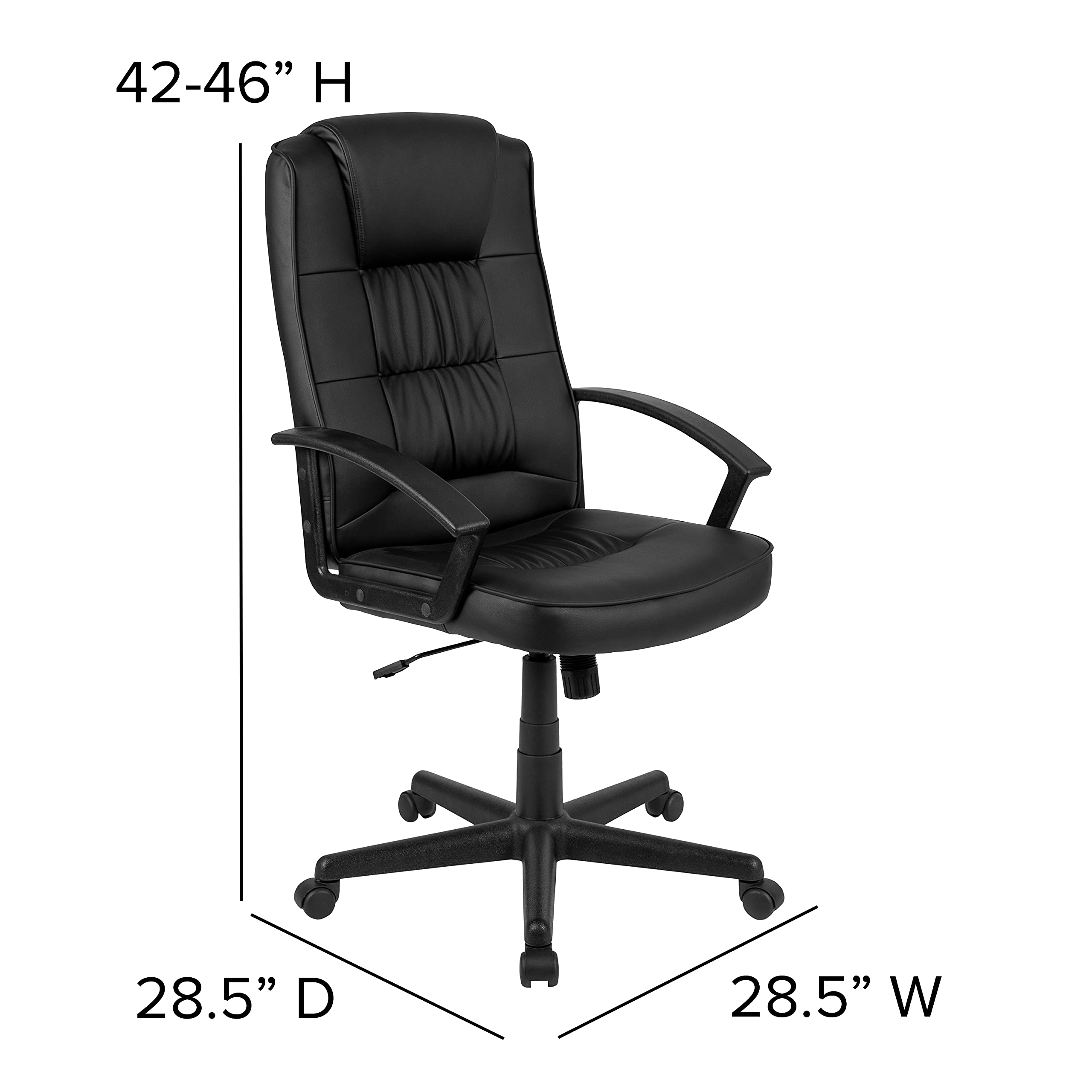 EMMA + OLIVER High Back Black LeatherSoft Task Chair with Arms - Ergonomic Office Desk Chair for Home & Work - Perfect for Long Hours Sitting, Computer Work & Gaming