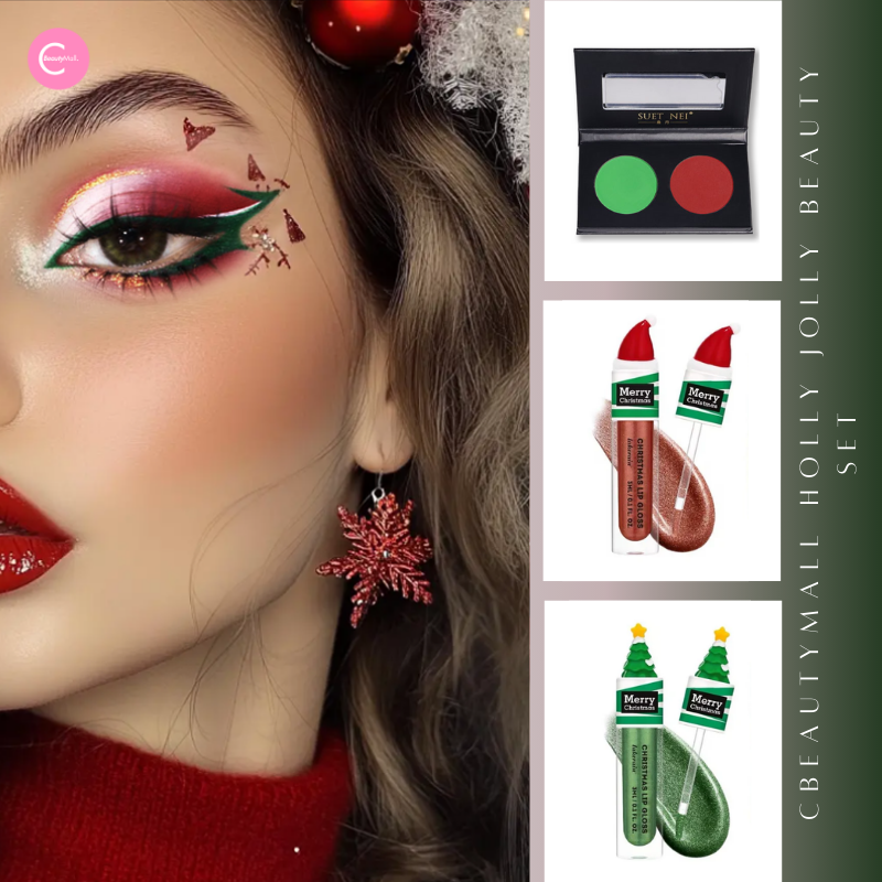 CbeautyMall Holly Jolly Beauty Set - Complete Skincare & Makeup Gift Kit for Christmas & Holidays | Perfect for Gifting, Self-Care & Party Makeup Looks
