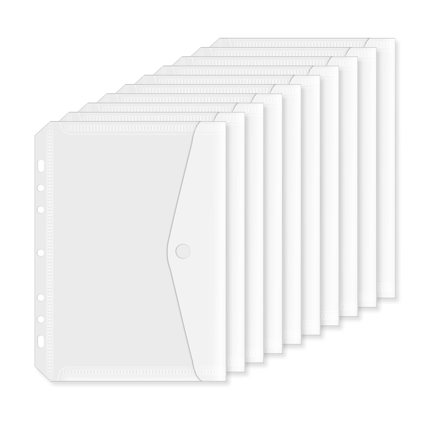 10 Pcs A5 Binder Pockets 5.5 x 8.5 Inches - 7-Hole Mini Binder Folders with Dividers, Clear Plastic Envelopes for School, Office & Document Organization