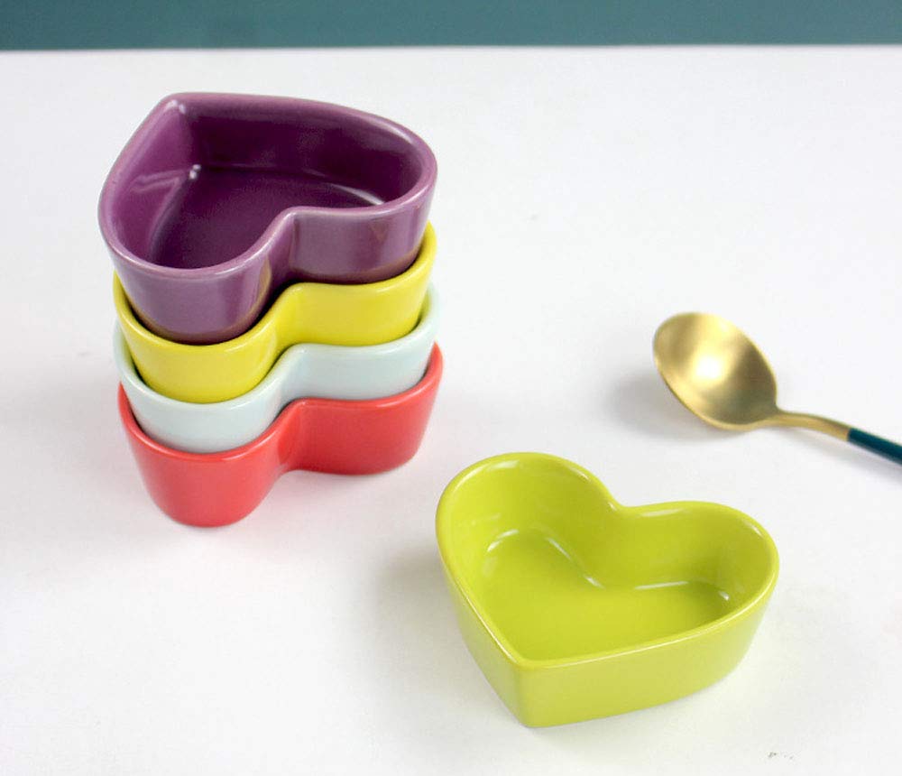 FUYU Colorful Heart Shaped Ceramic Ramekin Bowls - 4oz Mini Souffle Dishes, Pudding Cups, Snack Bowls for Dipping Sauces | Perfect for Valentine's Day Desserts, Romantic Dinners & Party Appetizers
