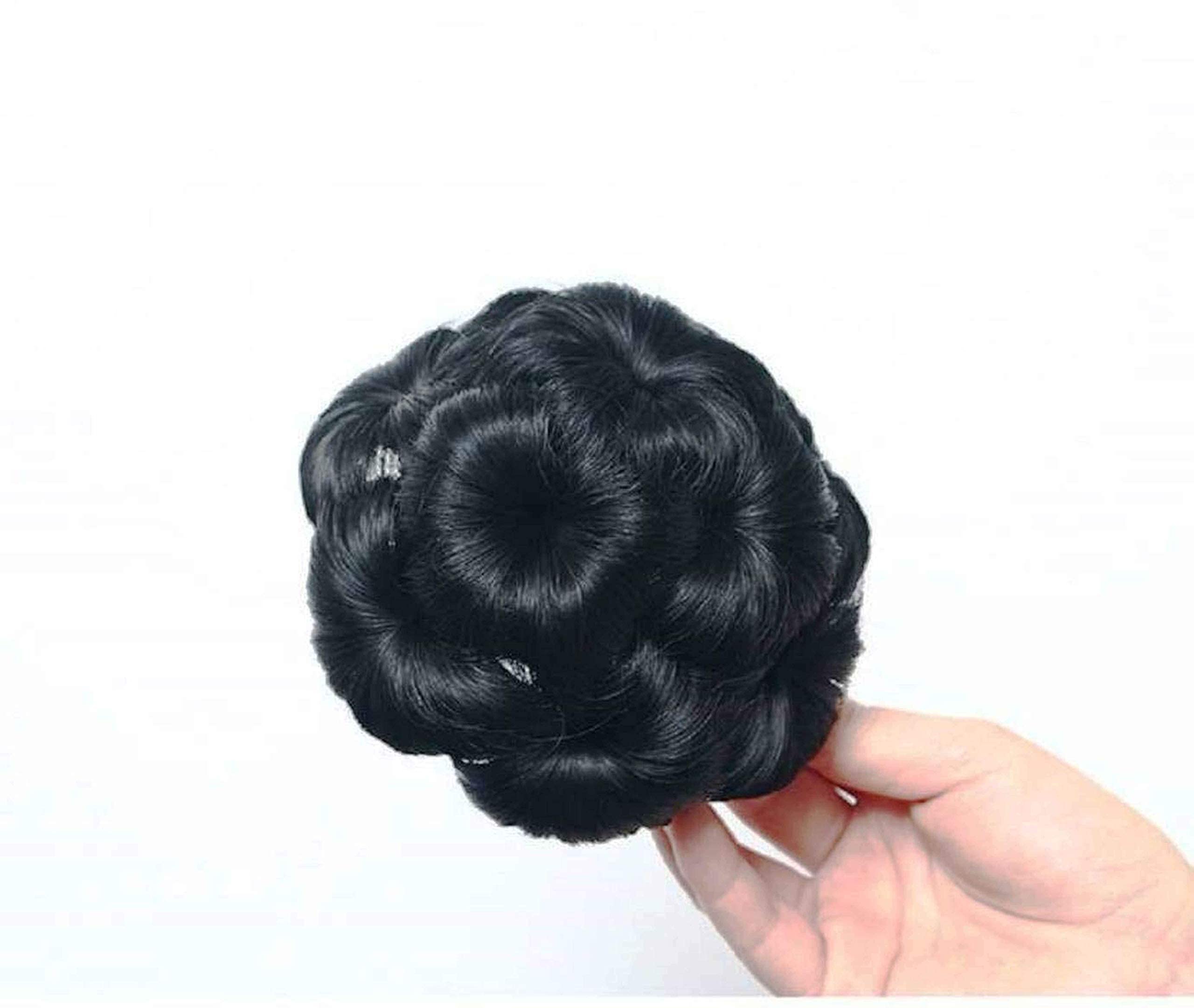 HOJI Set of 1 Women's Hair Clutchers Juda Bun With Artificial Synthetic Hair Extension Natural - Black | Hair Accessories for Women | Perfect for Parties, Weddings, and Everyday Styling