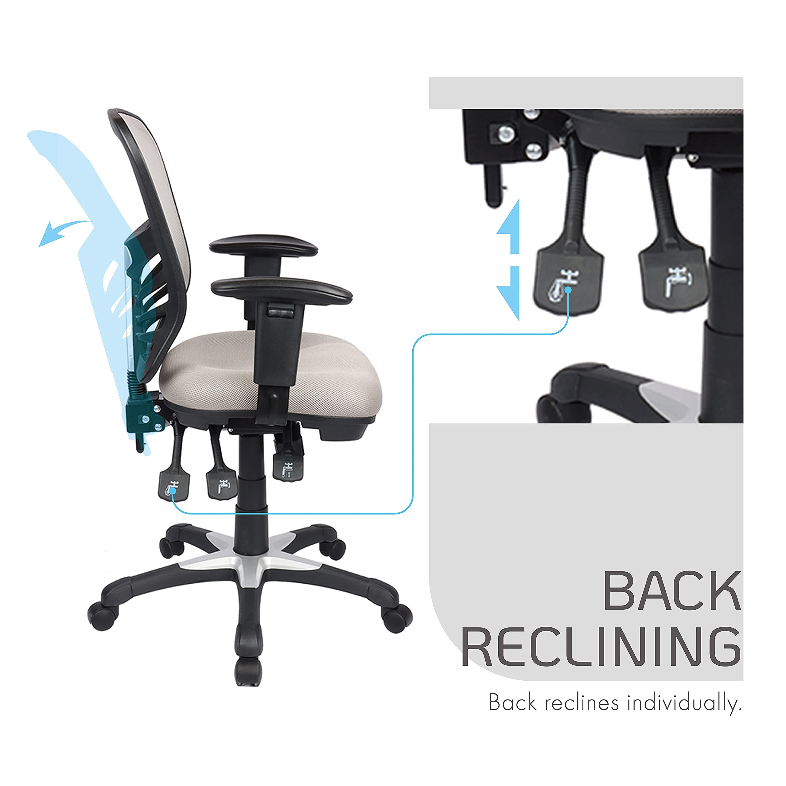 Porthos Home Walen Ergonomic Office Chair - Adjustable Height, Mesh Back & Lumbar Support - 3-Way Adjustment (Seat, Tilt, Lock) - 360° Swivel - Perfect for Home Office, Small Office & Remote Work
