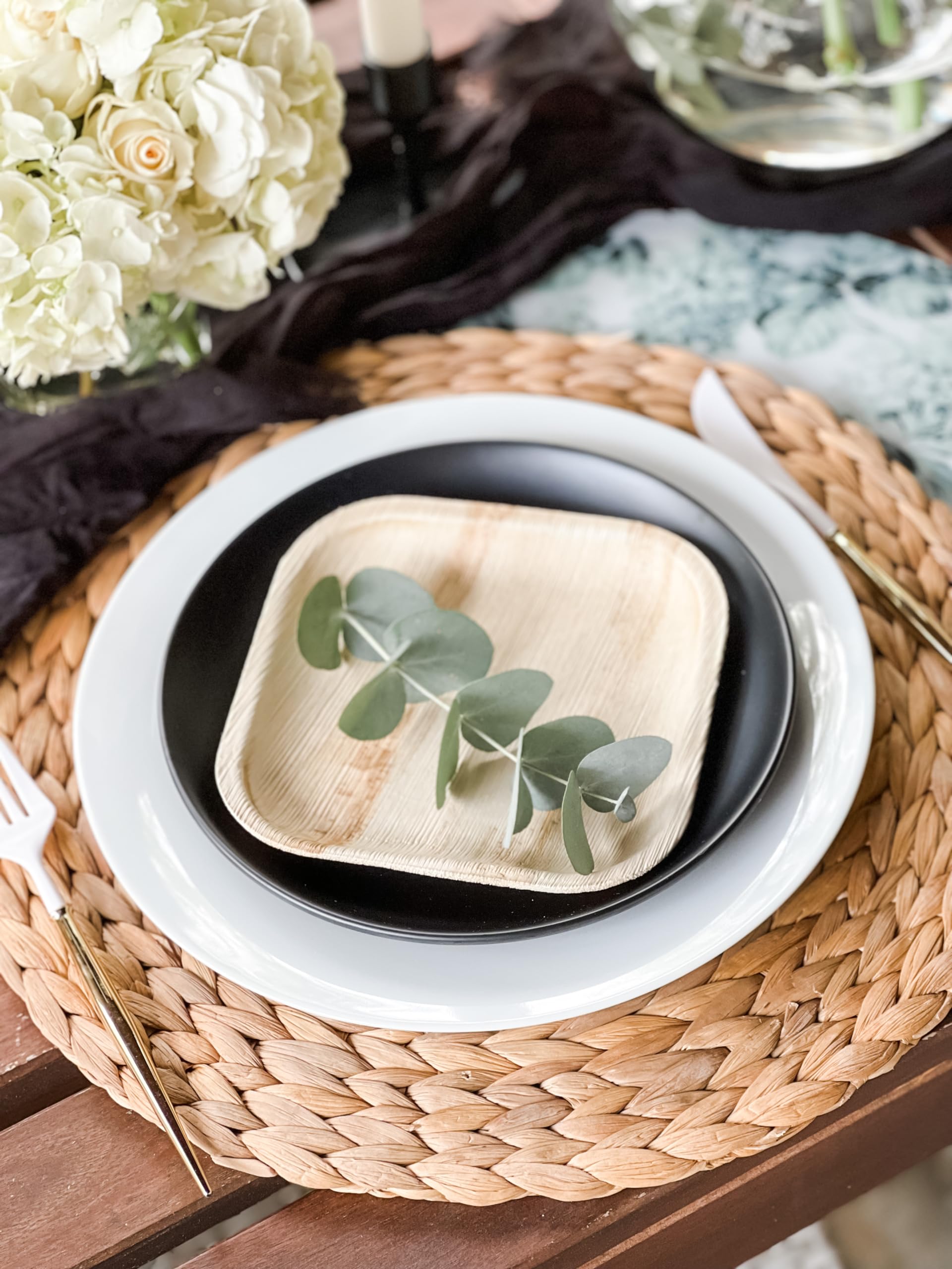 Eco-Friendly 6 Inch Square Palm Leaf Plates - 20 Pack | Biodegradable & Compostable Disposable Bamboo Plates | Premium Sturdy Wood-Style Dessert Plates for Parties, Picnics, Weddings & Sustainable Dining