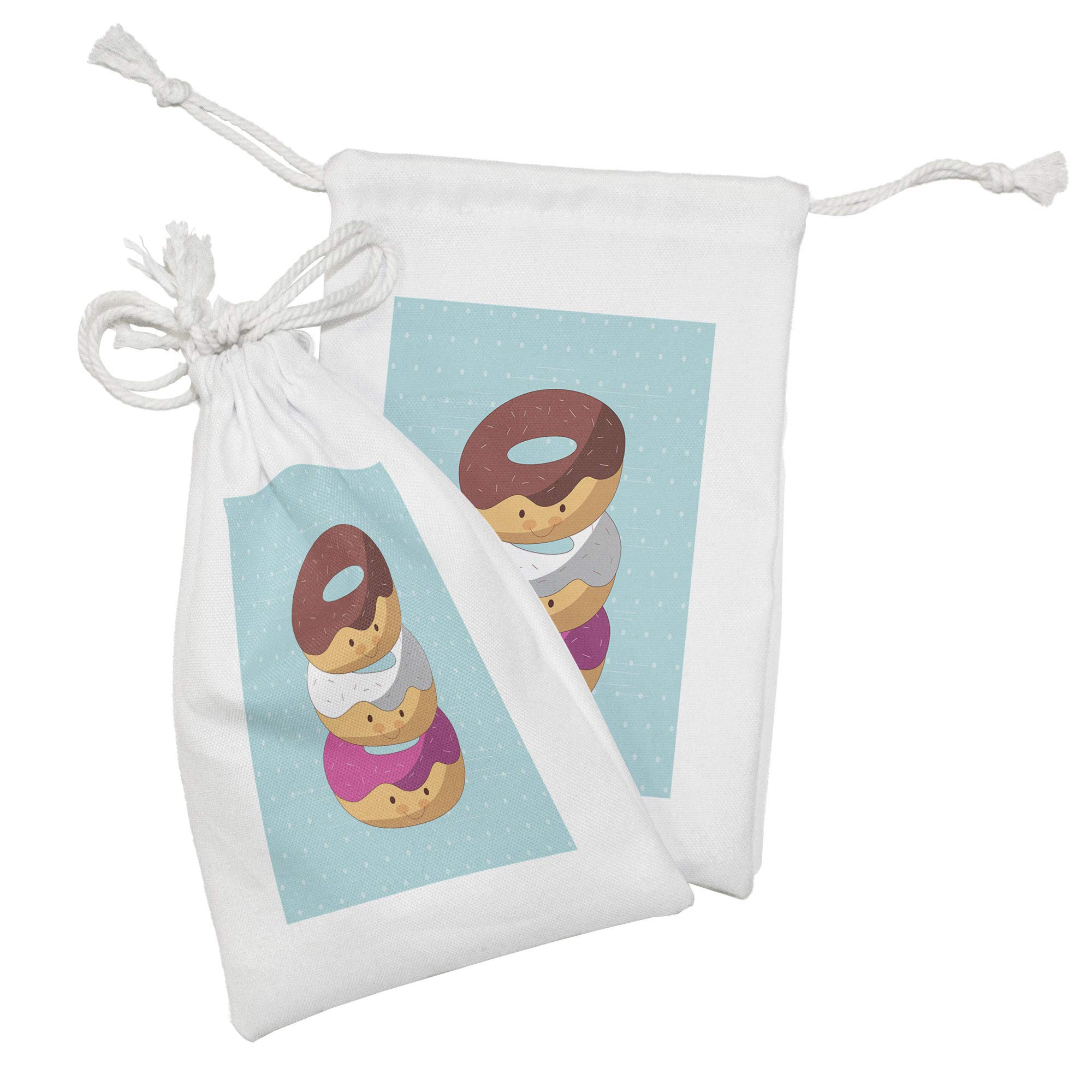Ambesonne Anime Fabric Pouch Set of 2 - Kawaii Cartoon Style Colorful Donut Drawstring Bags (9