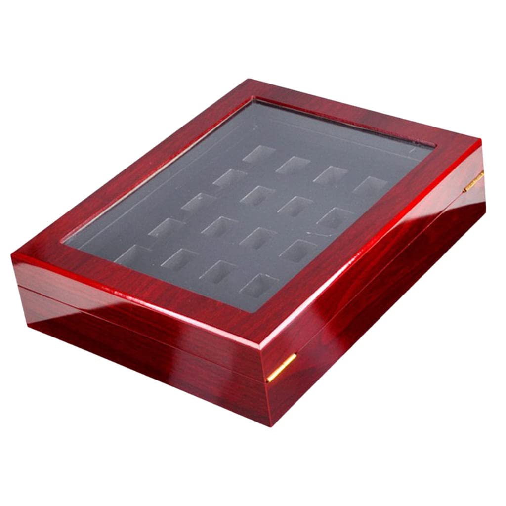 Milageto Championship Rings Wooden Display Case - Premium Wood Box for Sports Trophies, Awards & Memorabilia - Perfect for Showcasing NFL, NBA, MLB Rings in Home or Office Collections