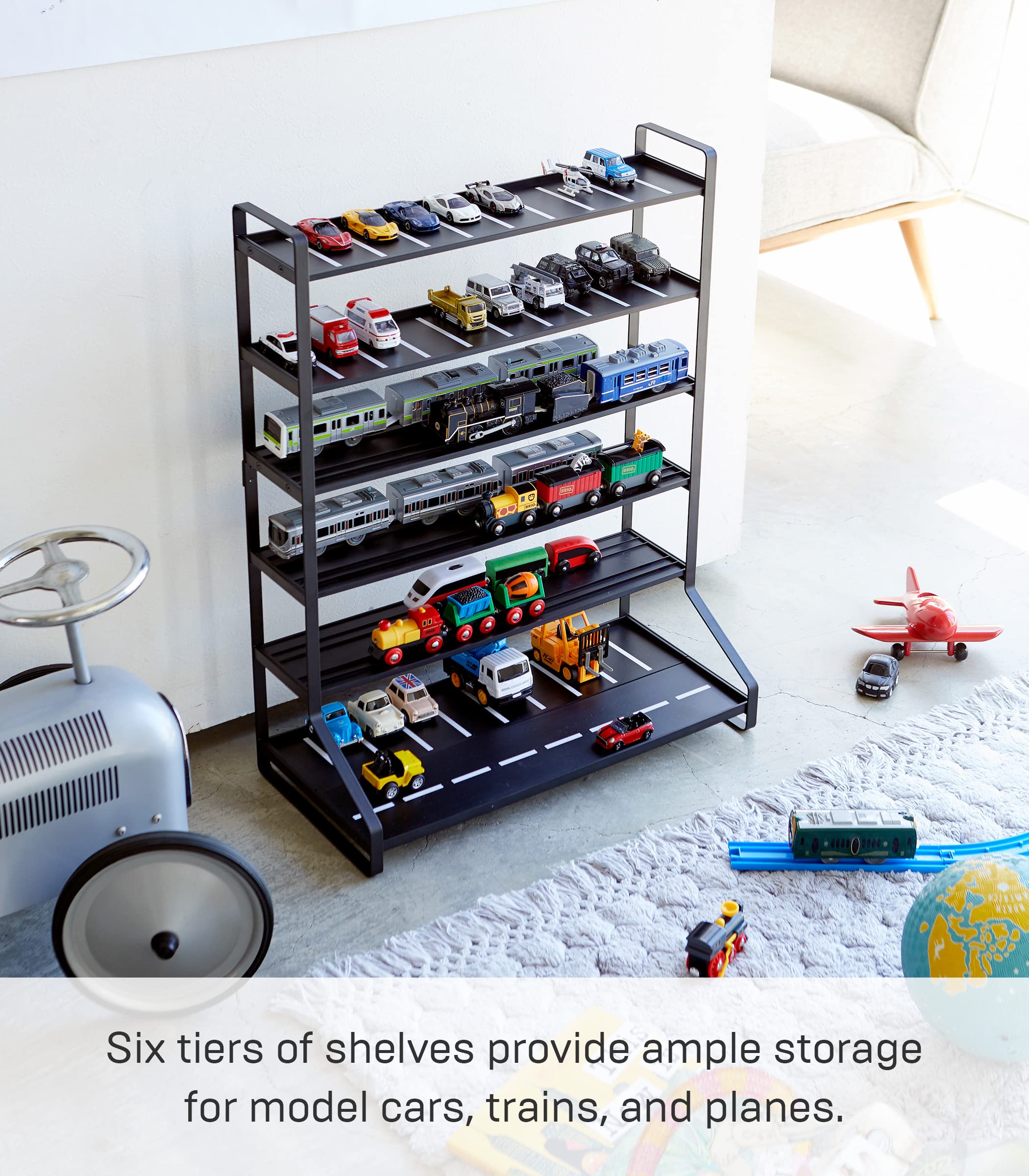 Yamazaki Home Tower Train Storage Display for Hot Wheels & Model Cars | Durable Steel Toy Organizer for Kids | Perfect for Playrooms, Playrooms & Collectors' Displays