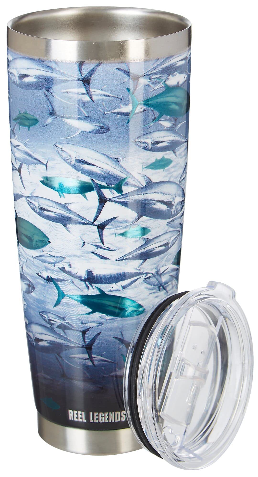 Reel Legends Stainless Steel Tuna Tumbler - 20oz Insulated Coffee Cup with Lid, Leak-Proof & Sweat-Proof - Perfect for Fishing Trips, Camping, Office & Outdoor Adventures (Grey)