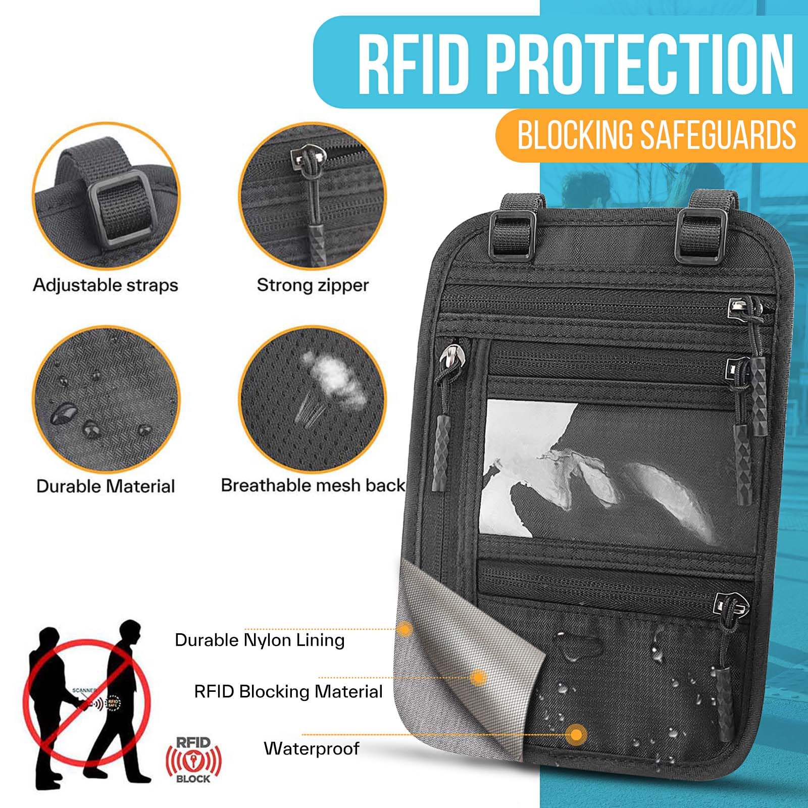 TOPBAG RFID Blocking Passport Holder - Slim Travel Wallet for Women & Men, Anti-Theft Document Organizer with Adjustable Neck Strap | Secure Money Pouch for Airplane, Cruise & International Travel
