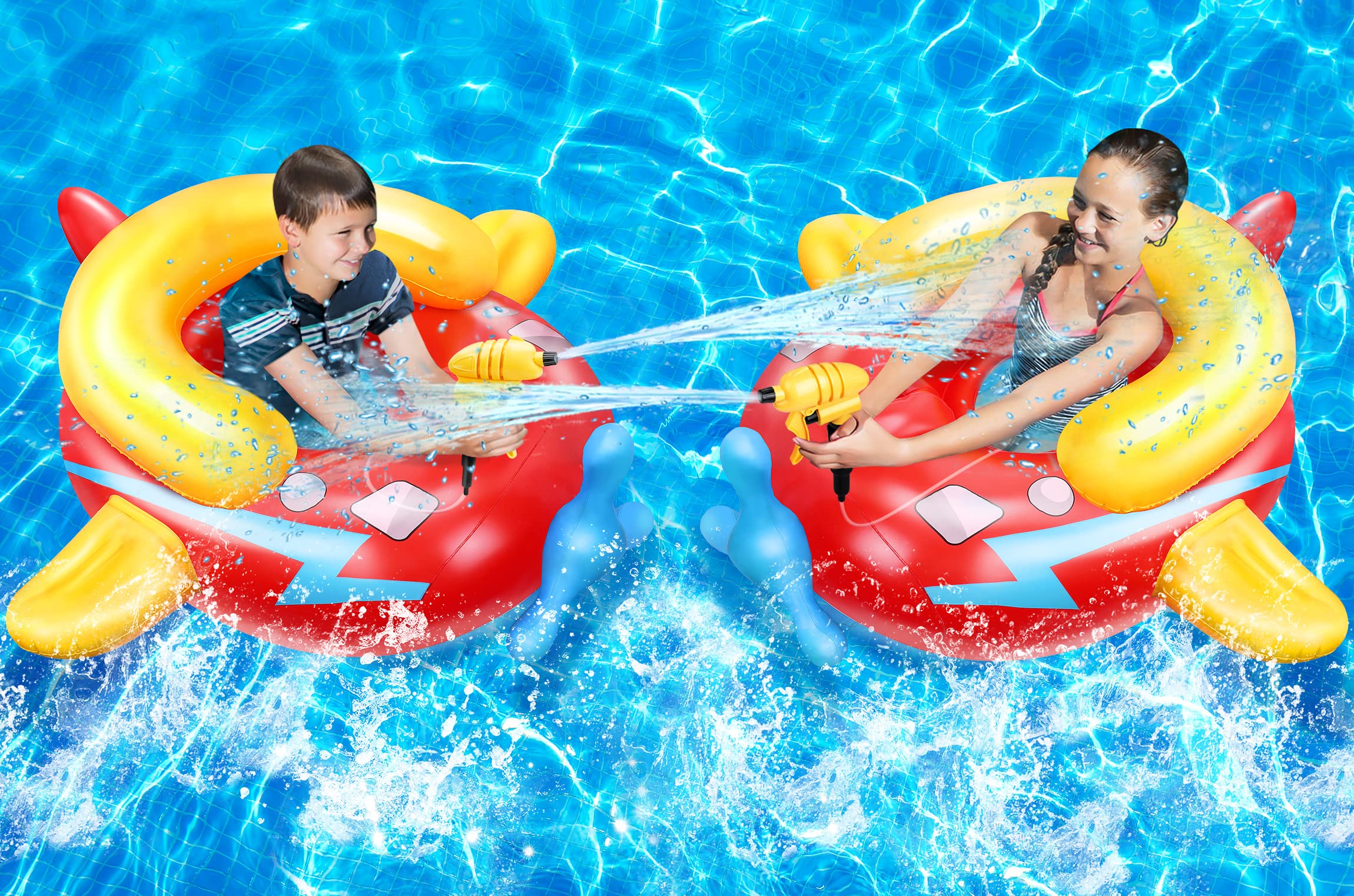 **Inflatable Airplane Pool Float with Built-in Water Gun - Large Ride-On Swimming Float for Kids & Adults | Fun Toddler Pool Toy for Boys & Girls, Perfect for Backyard Pools, Beach Parties & Summer Water Play**