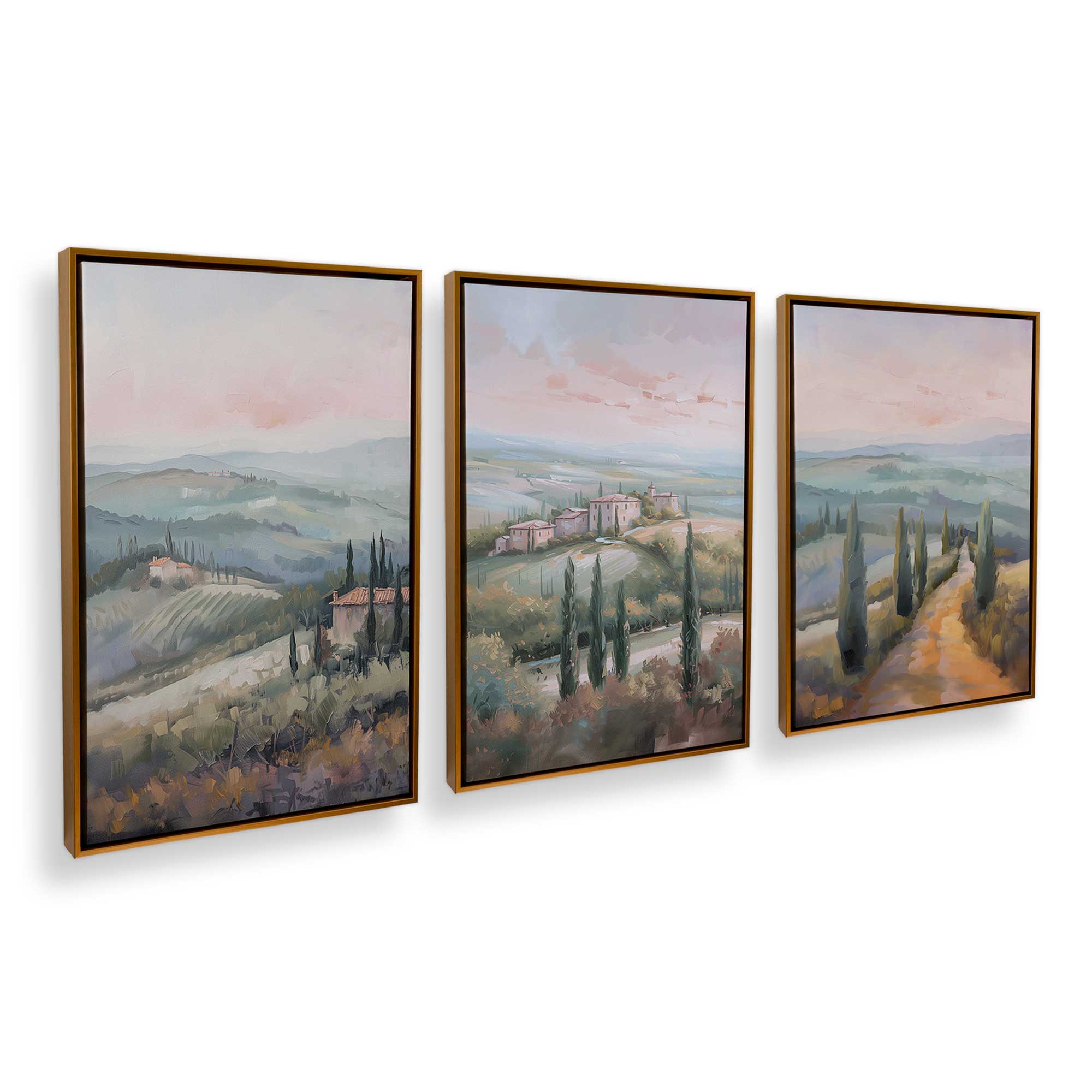 Tuscany Sunset Canvas Wall Art - Set of 3 Hand-Painted Landscape Prints for Living Room, Bedroom & Office Decor | Italian Countryside Scenery Home Décor