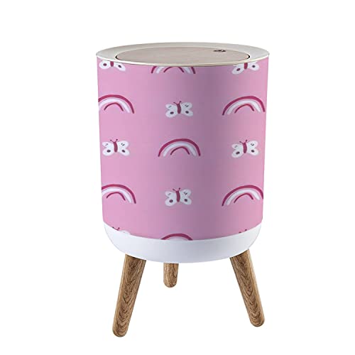 Cute Pink Butterfly Scandinavian Style Small Trash Can with Lid - 1.8 Gallon Round Seamless Waste Bin with Press Cover, Dog Proof Garbage Bin for Kitchen, Bathroom & Living Room | Perfect for Home, Office & Dorm Use