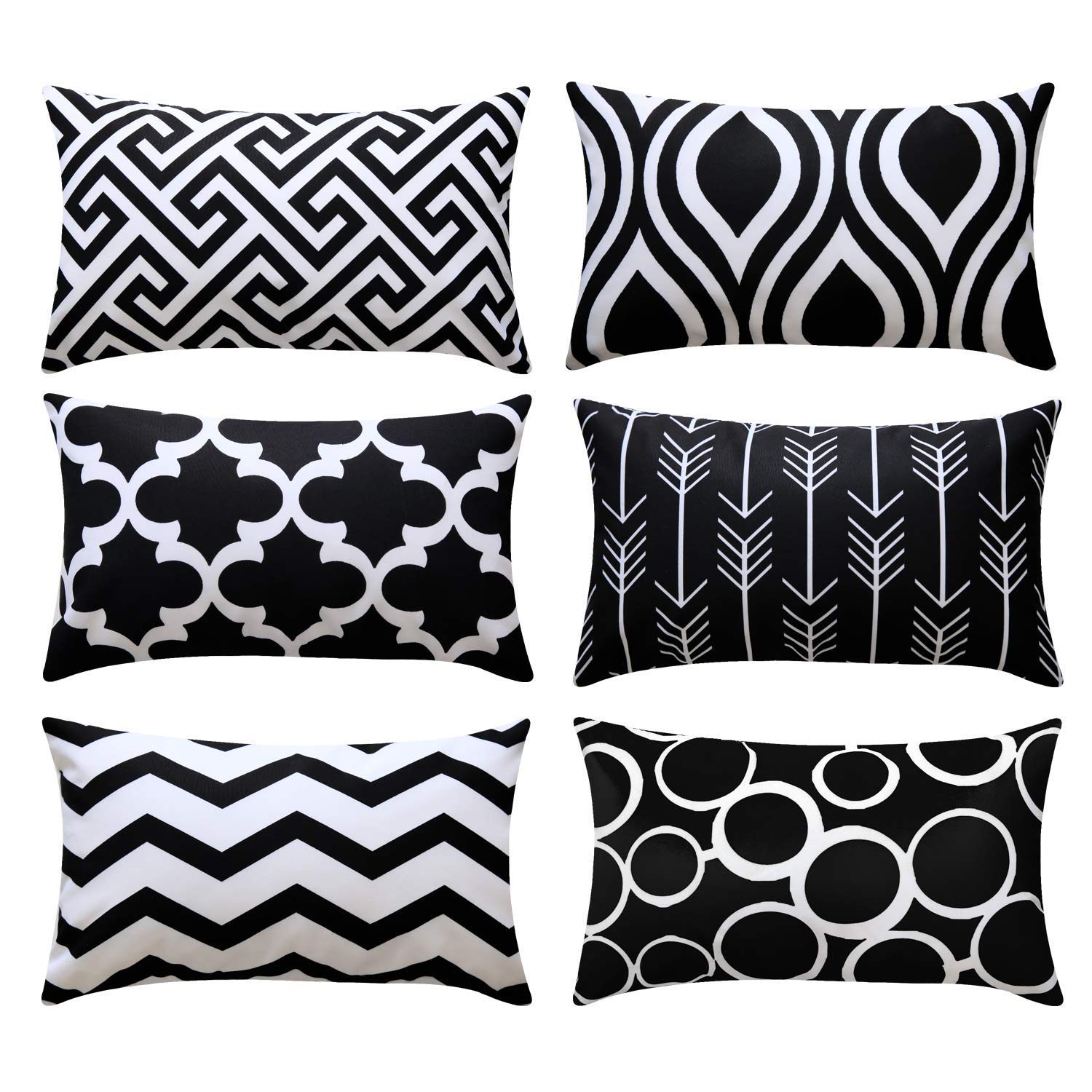 Premium Decorative Throw Pillow Covers - 12x20 Inch Durable Canvas Cushion Covers for Sofa, Couch, Bed & Car - Set of 6 Black Pillow Cases - Perfect for Living Room, Patio & Home Decor