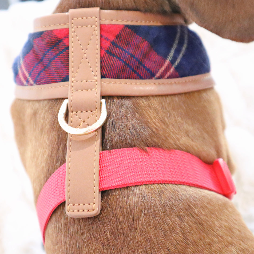 Premium Navy & Red Tartan Pattern Dog Harness - Adjustable Pet Vest for Small Medium Large Dogs - Perfect for Walking, Training & Outdoor Adventures