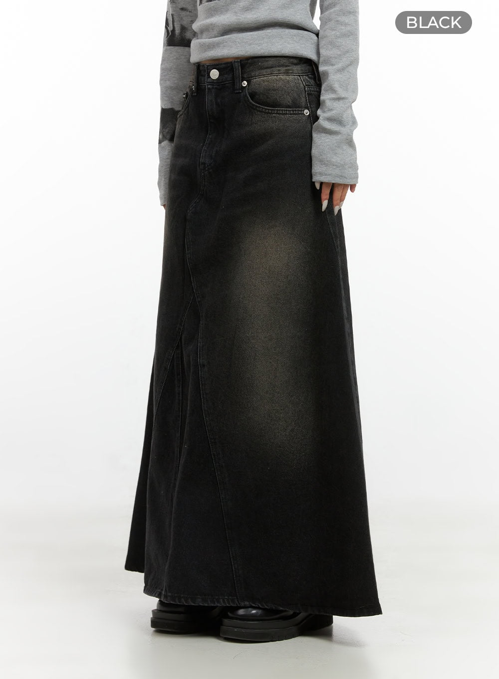 Vintage Washed Denim Maxi Skirt for Women - High Waisted A-Line Long Denim Skirt CS425 | Perfect for Casual Outfits, Boho Style & Summer Fashion