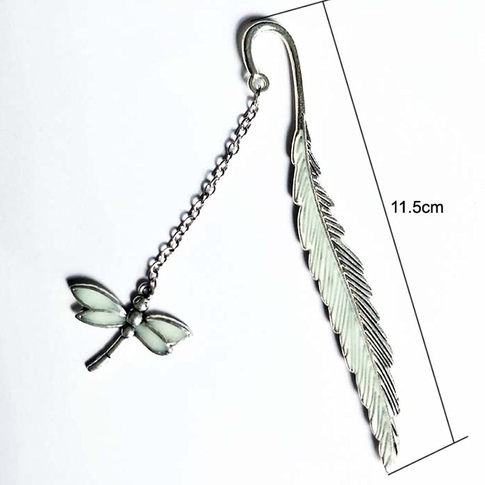 Glow in The Dark Metal Feather Bookmark - Dragonfly Design for Reading, Gifts & Collectibles | Perfect for Books, Journals & Night Reading