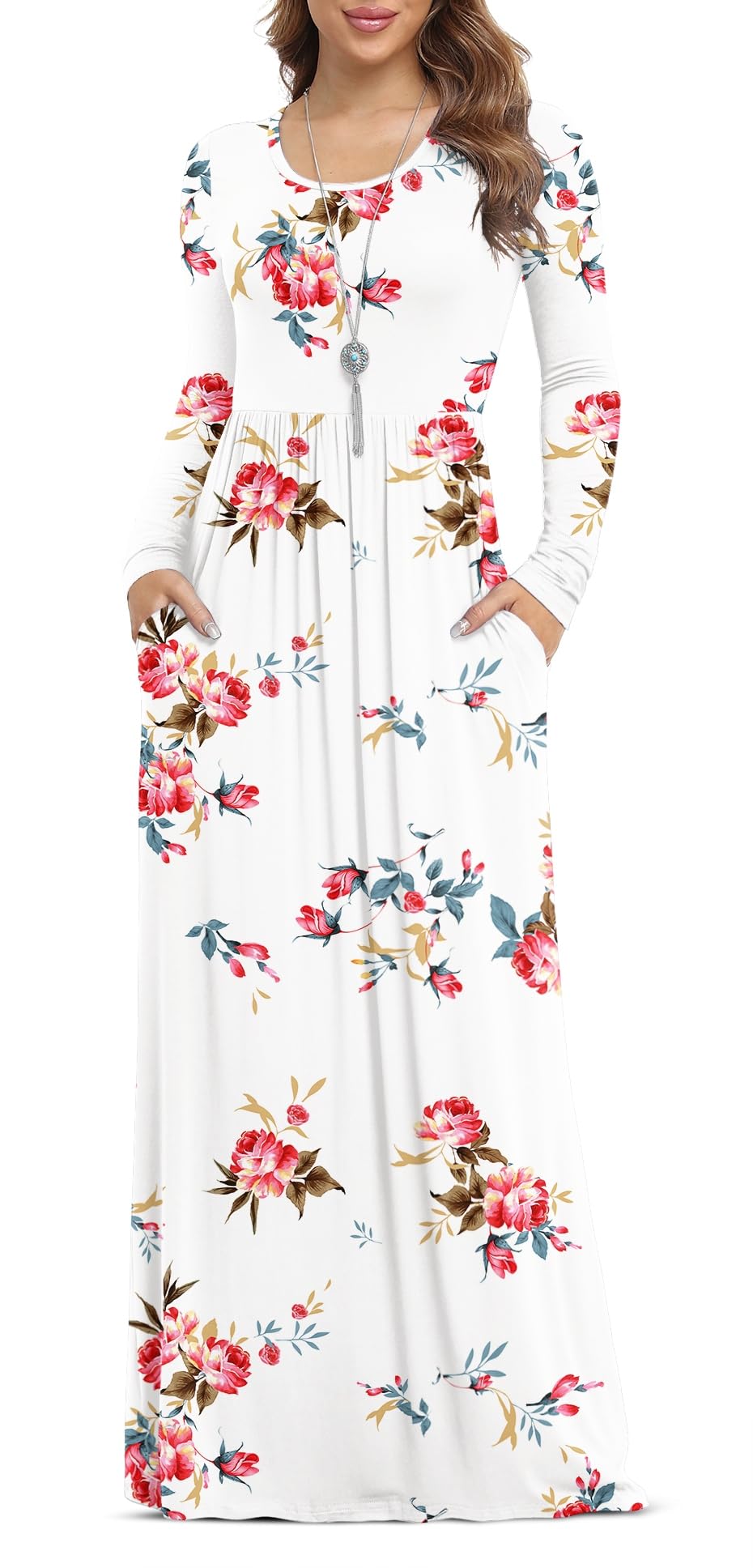 VIISHOW Women's Long Sleeve Maxi Dress - Loose Fit Casual Plain Long Dress with Pockets | Perfect for Everyday Wear, Beach Cover Up & Vacation Outfits