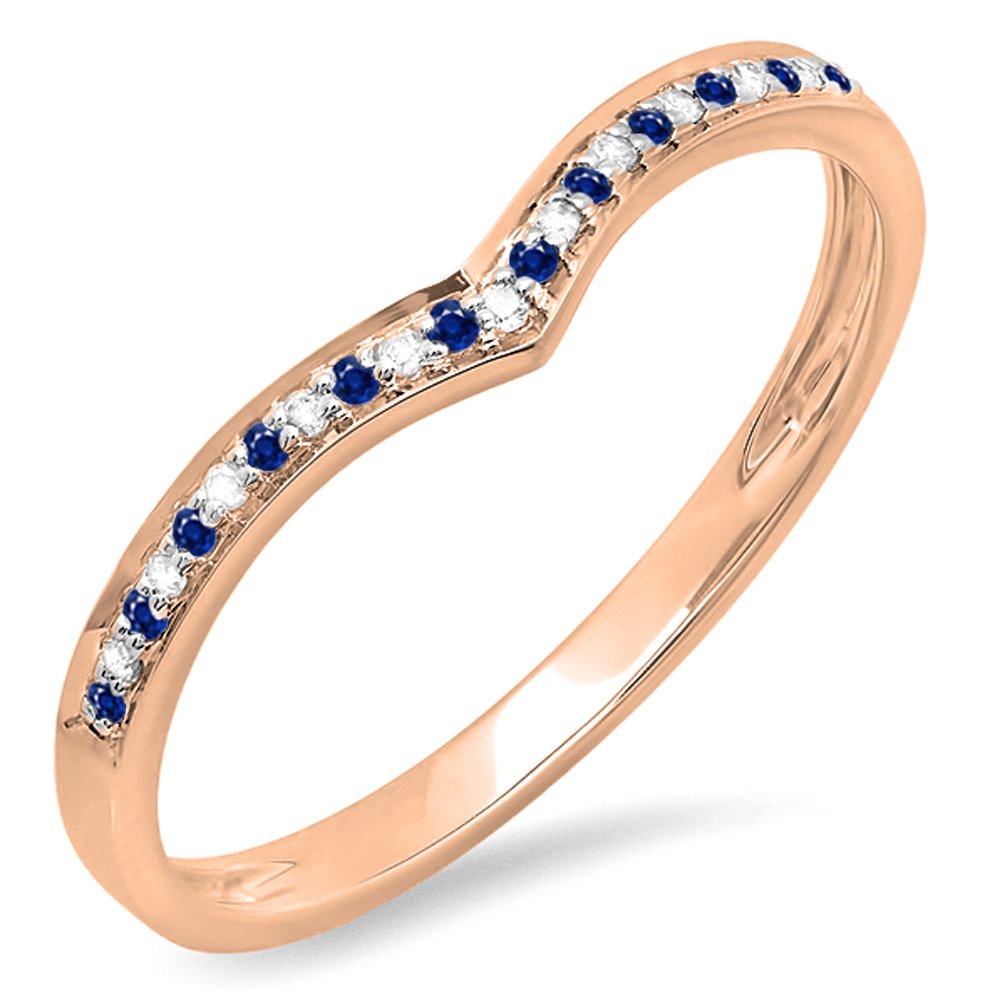 18K Solid Gold Round Blue Sapphire & White Diamond Women's Wedding Stackable Band Ring - Dazzlingrock Collection | Elegant Bridal Jewelry for Engagement, Anniversary & Special Occasions