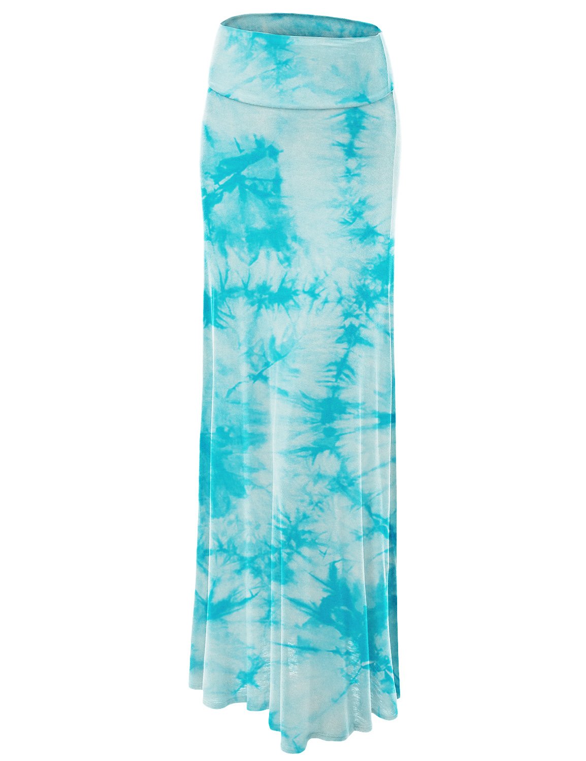 Women's Casual Tie Dye Fold Over Maxi Skirt - Boho Beach Cover Up & Summer Festival Outfit