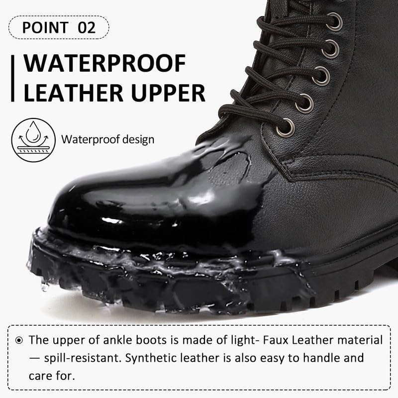 Waterproof Women's Ankle Boots - Lace Up & Side Zipper Work Boots for Women | Leather Combat Booties with Platform | Perfect for Walking, Hiking & Outdoor Activities