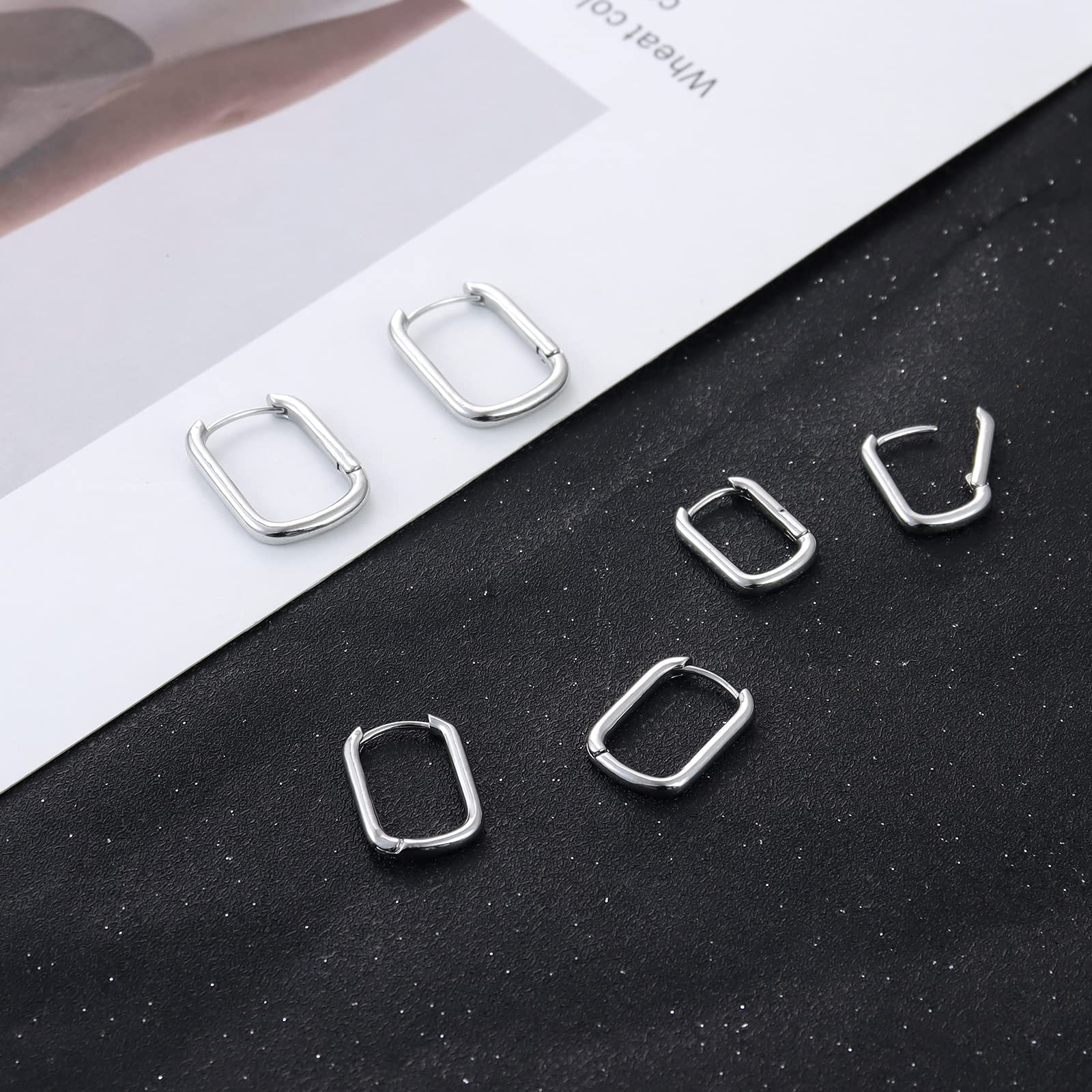 Ritach Sterling Silver Earrings for Women - Chunky Square Hoop Earrings Set | Hypoallergenic Geometric Minimalist Rectangle Hoops Jewelry | Perfect Gift for Her | Great for Everyday Wear, Office & Special Occasions