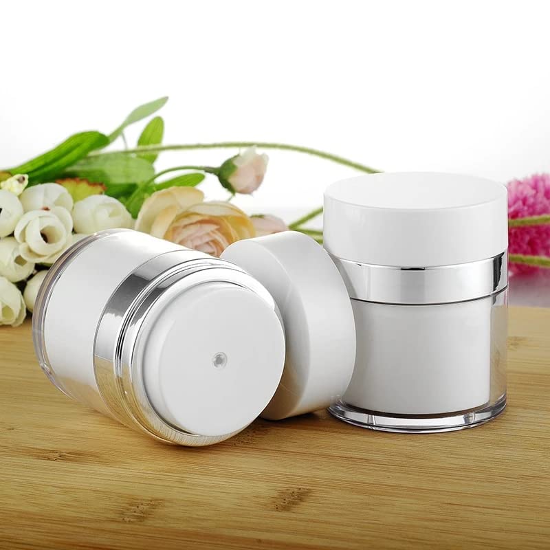 2Pcs Airless Pump Jars - 50ml Refillable Vacuum Cream Containers for Travel | Portable Lotion Dispenser for Face Cream, Moisturizer, Eye Serum & Makeup | Leak-Proof Cosmetic Storage for Home & On-The-Go Use