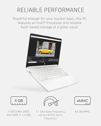 HP 14 (14 dq0080nr) 64GB SSD 4GB RAM Laptop - New 2024 Model for Students & Business | Lightweight Notebook for Online Classes, Remote Work & Travel Computing