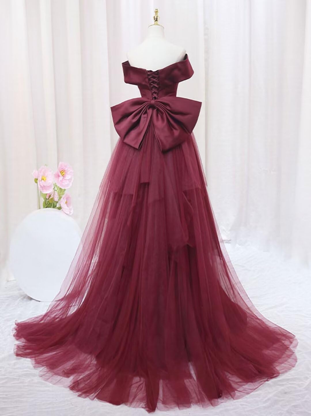 Elegant Off Shoulder Prom Dresses with Cape - Long Tulle Ball Gown for Women | Bow Mermaid Formal Evening Gown for Homecoming, Wedding & Special Occasions