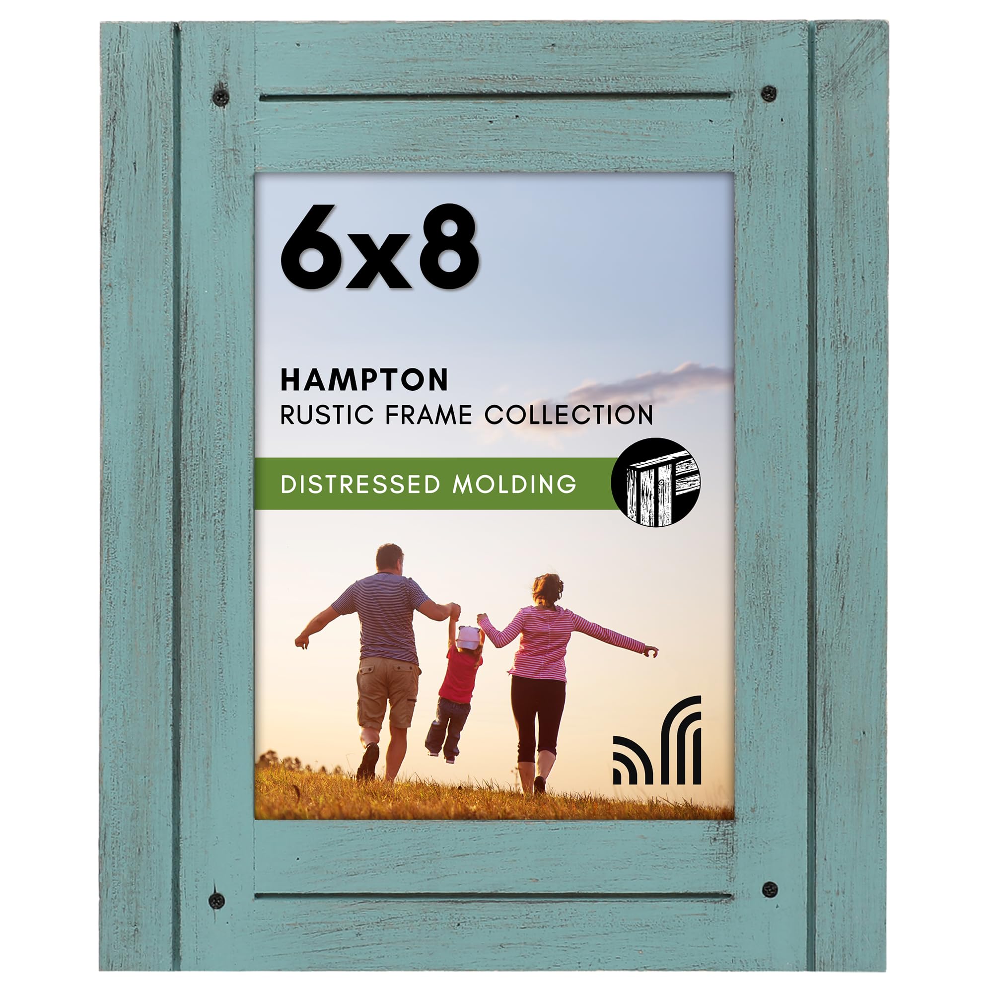 Americanflat 6x8 Turquoise Frame - Distressed Wood & Clear Glass for Wall/Tabletop Display