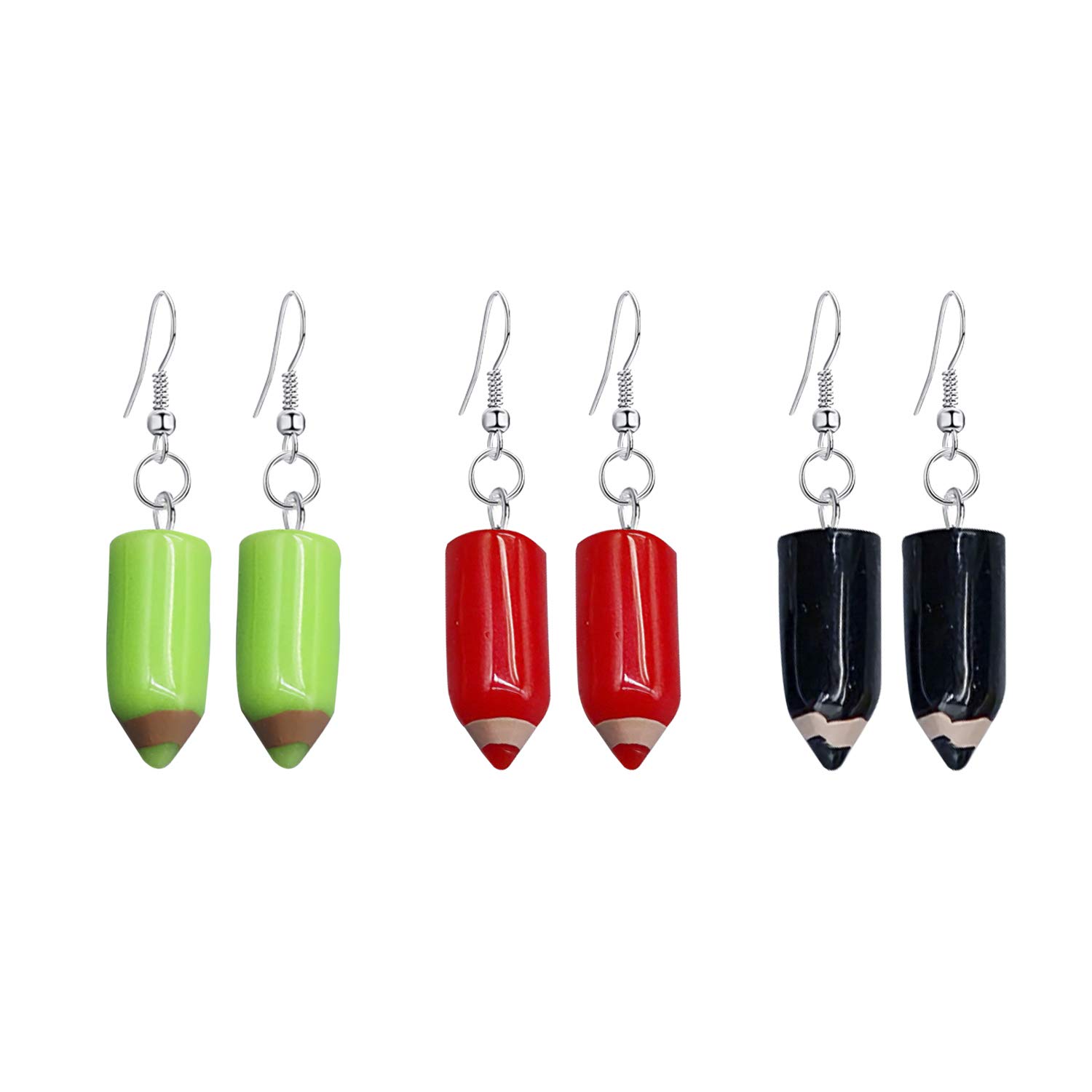 Vintage Punk 3D Pencil Hat Dangle Earrings - Colorful Crayon Resin Fun Earrings for Women & Girls (3-Piece Set) - Perfect for School, Cosplay, and Punk Fashion Accessories