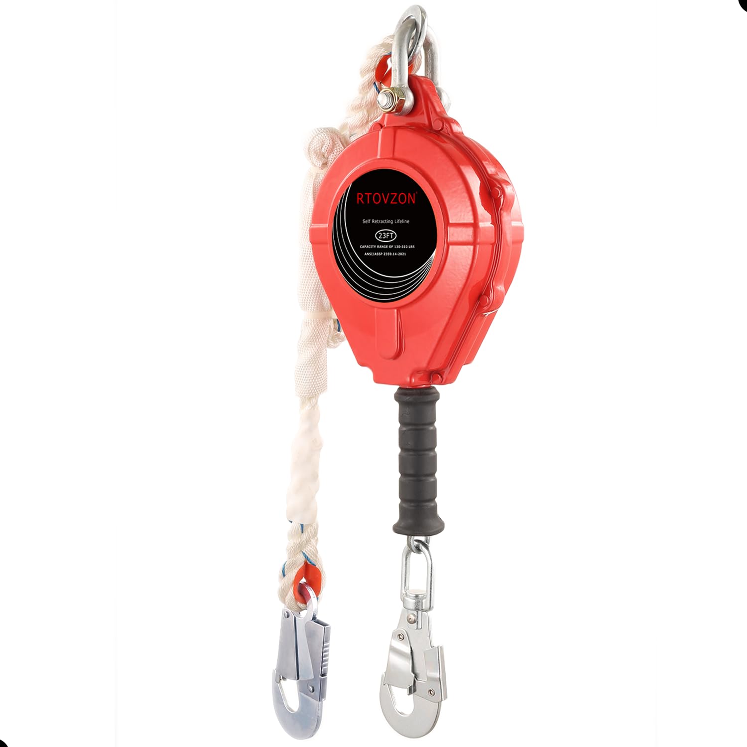 Self Retracting Lifeline | RTOVZON Fall Arrest Safety Device | Heavy Duty Retractable Lanyard with No Tangle Steel Cable | OSHA Compliant Roofing Safety Equipment | SRL for Construction & Roofing Work | Perfect for Roofers, Window Cleaners & Industrial Workers
