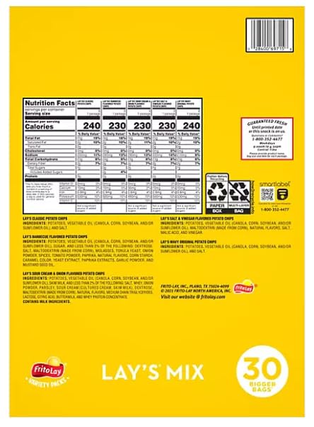 Lay's Potato Chips Variety Pack - 30 Bags of Assorted Flavors | Perfect for Parties, Snacking & Gifts | Crunchy & Delicious Snack Pack