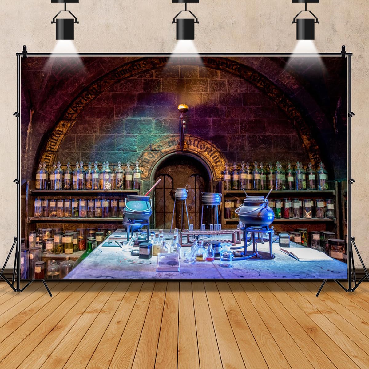 AOFOTO 7x5ft Chemistry Lab Backdrop - Halloween Party Decor, Witch Room Decorations, Spooky Glass Bottles & Black Magic Lab Theme for Photo Studio Props & Scary Party Scenes | Perfect for Halloween, Witch Parties, Themed Photoshoots & Haunted House Decor