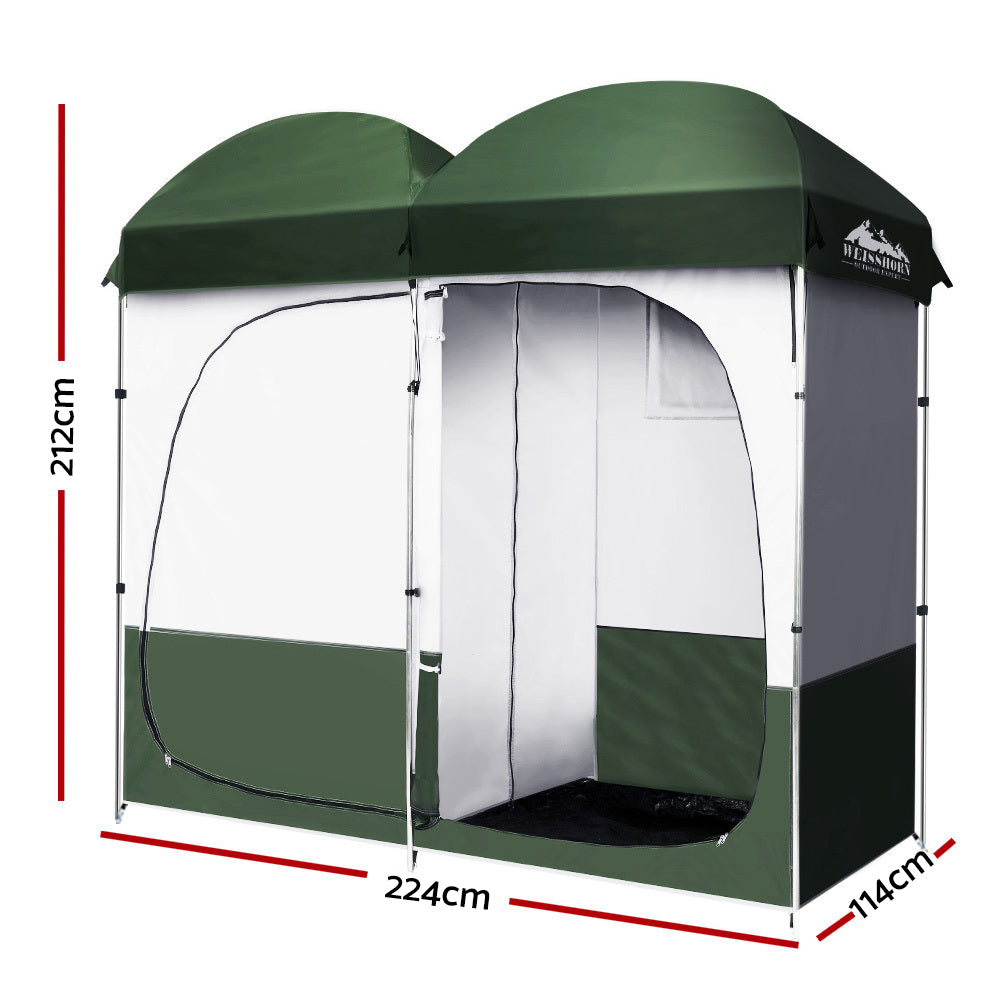 Weisshorn Double Camping Shower Toilet Tent - Portable Outdoor Privacy Shelter for Camping, Hiking & Beach - Green Change Room with Durable Waterproof Fabric