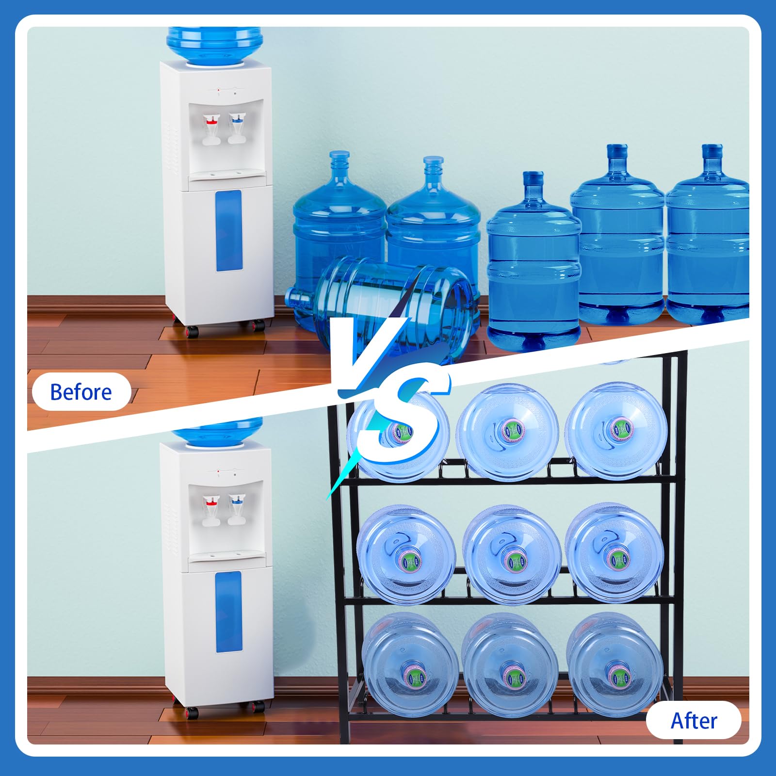 Nuogo 5 Gallon Water Jug Rack - Heavy Duty 4-Tier Water Bottle Holder Stand for Home, Kitchen & Office Storage - Space Saving Organizer for Large Water Containers & Accessories