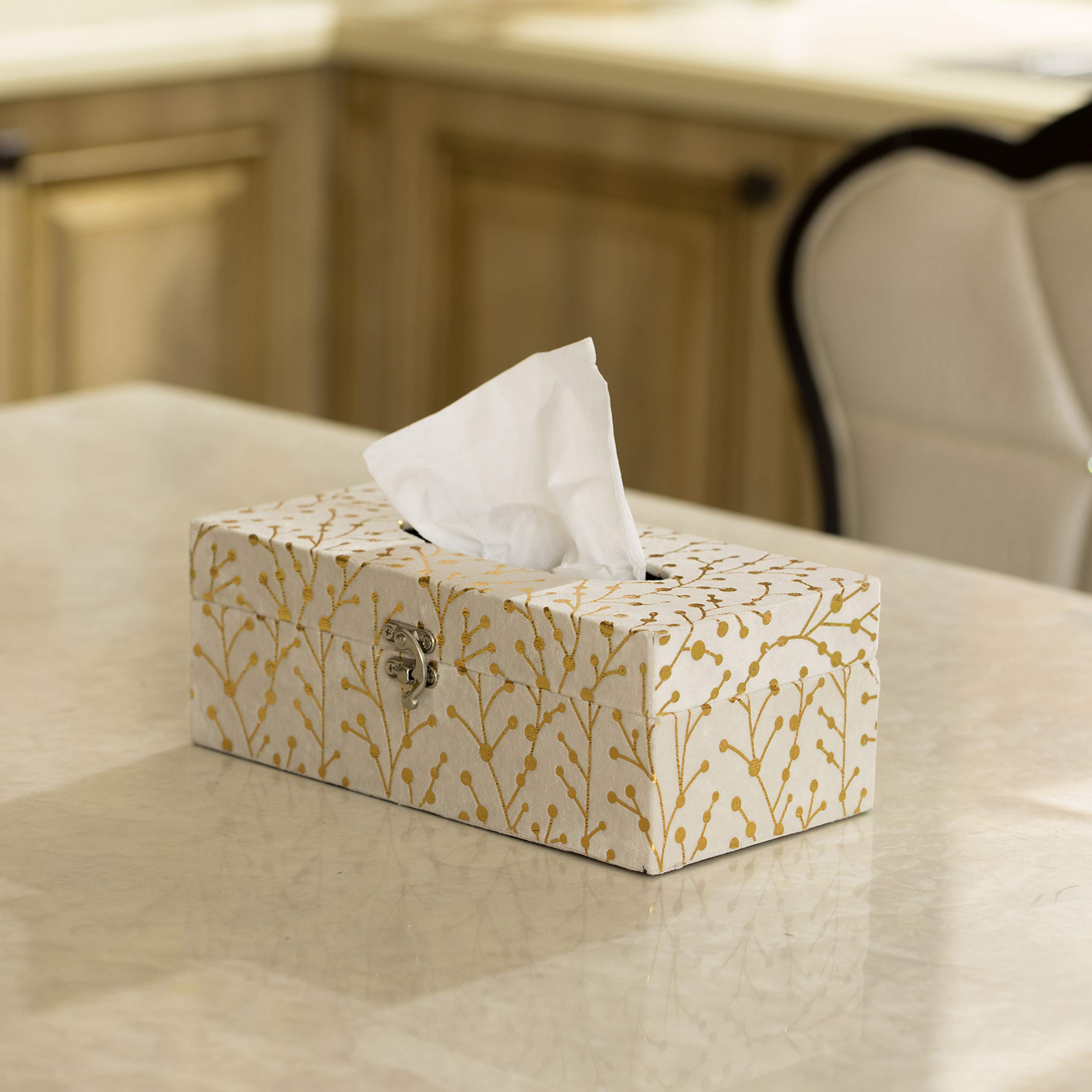 Modern Rectangular Velvet Tissue Box Cover - Elegant White Paper Tissue Holder for Living Room, Bedroom & Office Decor