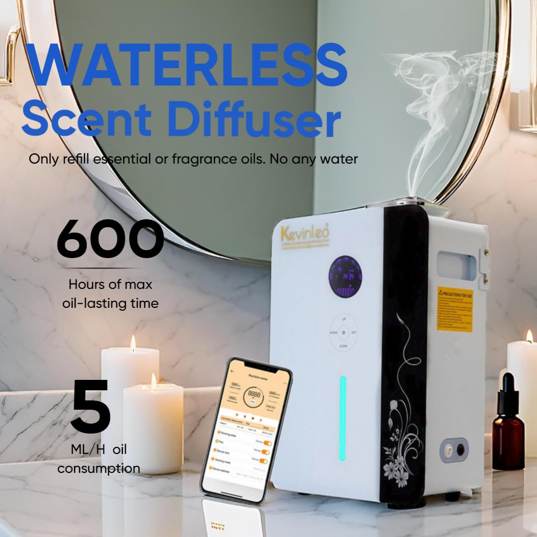 WiFi Oil Diffuser - 7500 Sq.ft HVAC Scent Diffuser with Cold Air Technology, 800ml Waterless Aromatherapy Nebulizer for Home, Office, Large Spaces | Long-Lasting Fragrance for Hotels, Spas, Yoga Studios & Meditation Rooms | Smart Home Scenting Solution for Relaxation & Stress Relief